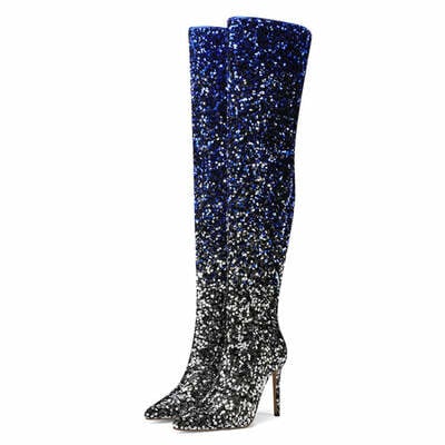 Gradient sequin side zip over-the-knee boots