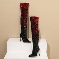 Gradient Sequin Side Zip Over-the-Knee Boots - Thumbnail 2