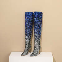 Gradient Sequin Side Zip Over-the-Knee Boots - Thumbnail 4