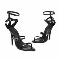 Metallic Leather Single Strap Buckle Stiletto Sandals - Thumbnail 4