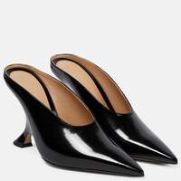 Pointed-Toe Shiny Patent Leather Wedge Sandals - Thumbnail 4