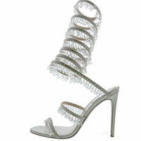 Gemstone-Adorned Wrap Around Ankle Strap Stiletto Sandals - Thumbnail 2