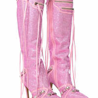 Pointed Toe Stiletto Heel Side Zipper Rivet Buckle Over-the-Knee Boots - Thumbnail 2