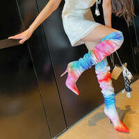 Pointed Toe Stiletto Rhinestone Embellishments Over-the-Knee Boots - Thumbnail 2