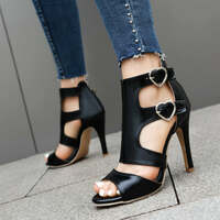 Heart-Shaped Cutout Zipper Thin High Heel Sandals - Thumbnail 2