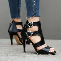 Heart-Shaped Cutout Zipper Thin High Heel Sandals - Thumbnail 3