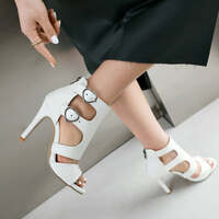 Heart-Shaped Cutout Zipper Thin High Heel Sandals - Thumbnail 4