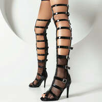 Hollow Mesh Fish Mouth Over-the-Knee Boots - Thumbnail 3