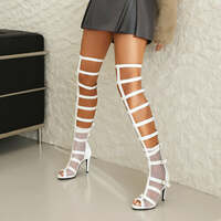 Hollow Mesh Fish Mouth Over-the-Knee Boots - Thumbnail 4