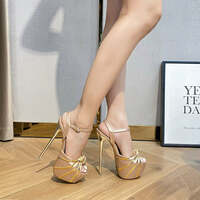 Elegant Style for Summer Days Golden Bow Peep-Toe Sandals - Thumbnail 4