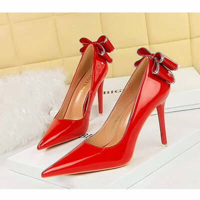 Elegant shallow mouth and bowknot detail pointed-toe stiletto heels shoes