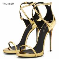Golden Patent Leather Clutch with Cross-Strap High Heeled Sandals - Thumbnail 3