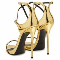 Golden Patent Leather Clutch with Cross-Strap High Heeled Sandals - Thumbnail 4