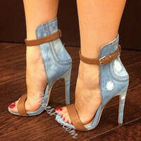 Sassy Cowgirl Patchwork Stiletto Roman Sandals - Thumbnail 2