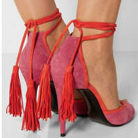 Fashionable Fringed Peep Toe Stiletto Sandals - Thumbnail 1