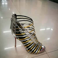 Roman Hollow Out Color Block High Heel Fashion Sandals - Thumbnail 4