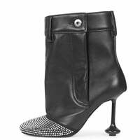 Glamorous Rhinestone-Embellished Round-Toe Ankle Boots - Thumbnail 2