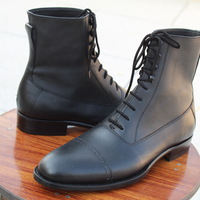 Crafted Leather Handmade Black Calf Leather Ankle High Lace up Dress Boot - Thumbnail 2