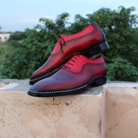 Crafted Leather Classic Fashion Burgundy Patina Leather Dress Shoes - Thumbnail 2
