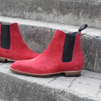 Crafted Leather Classic Men Handmade Red Suede Leather Chelsea Boot - Thumbnail 3