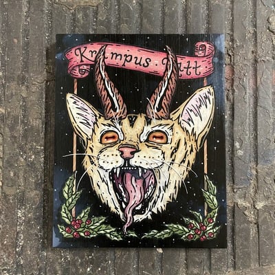 "krampus katt" 8x10" print on wood