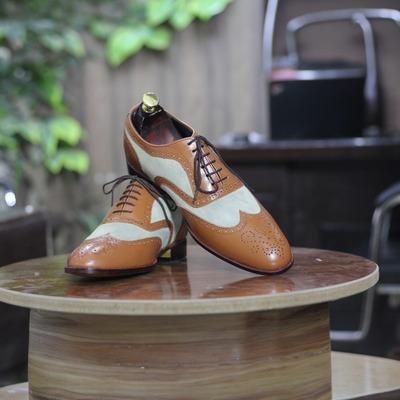 Handmade Men's Brown Beige Leather Suede Oxford Shoes