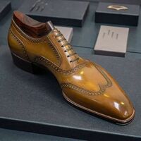 Handmade Men's Tan Leather Beautiful Oxfords Lace Up Shoes - Thumbnail 1