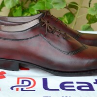 Crafted Leather Classic Burgundy Leather Wingtip Oxford Lace up Dress Shoes - Thumbnail 3