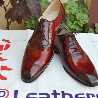 Crafted Leather Classic Bordeaux Leather Lace up Dress Oxford Men Shoes