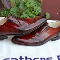 Crafted Leather Classic Bordeaux Leather Lace up Dress Oxford Men Shoes - Thumbnail 2