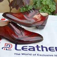 Crafted Leather Classic Bordeaux Leather Lace up Dress Oxford Men Shoes - Thumbnail 3