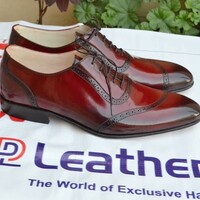 Crafted Leather Classic Bordeaux Leather Lace up Dress Oxford Men Shoes - Thumbnail 1