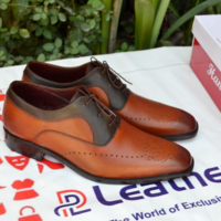 Crafted Leather Brown Wingtip Oxford Dress Lace up Shoes For Men - Thumbnail 1