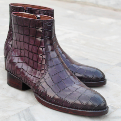 Crafted leather handmade classic purple patina leather jodhpur boot - Thumbnail 4