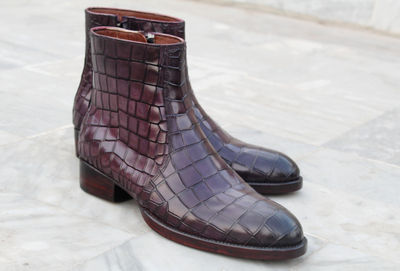 Crafted Leather Handmade Classic Purple Patina Leather Jodhpur Boot