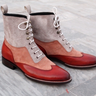 Crafted leather classic brown/suede leather contrast men ankle high dress boot - Thumbnail 3