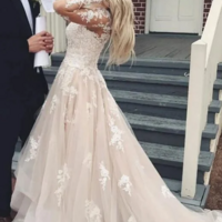 Gorgeous A line V neck Long Sleeves Lace Wedding Dresses - Thumbnail 1