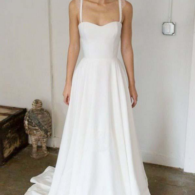 Simple a-line sweetheart satin wedding dresses