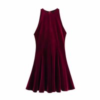 Wave-style wide velvet dress - Thumbnail 2