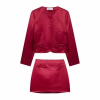 Bow Decorated Satin Suit + Skirt Set - Thumbnail 1