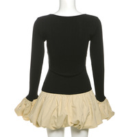 Contrast Color Slim Fit Tutu Waist Long Sleeve Dress - Thumbnail 2