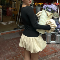 Contrast Color Slim Fit Tutu Waist Long Sleeve Dress - Thumbnail 1