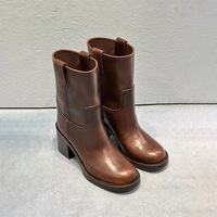 Women's genuine leather western boots vintage chelsea boots - Thumbnail 2