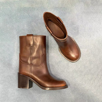 Women's genuine leather western boots vintage chelsea boots - Thumbnail 1