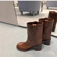 Women's genuine leather western boots vintage chelsea boots - Thumbnail 5