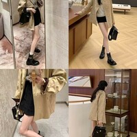 Side zipper women's small gold buckle genuine leather motorcycle martin short boots - Thumbnail 4