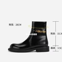 Side zipper women's small gold buckle genuine leather motorcycle martin short boots - Thumbnail 5