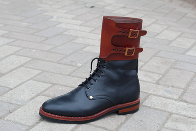 Black Ankle High Genuine Leather Men Double Buckle Cowboy Boot