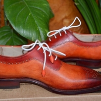 Crafted Leather Reddish Camel Medallion Toe Oxfords Dress Shoes - Thumbnail 3