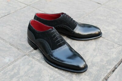 Crafted Leather Black / Suede Classic Dress Lace up Oxford Shoes